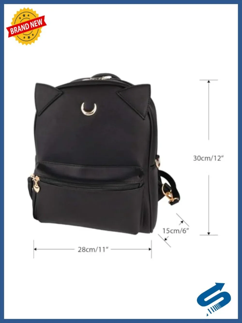 Kawaii Cat Ear Backpack Faux Leather Women Anime Book Bag Adjustable Strap